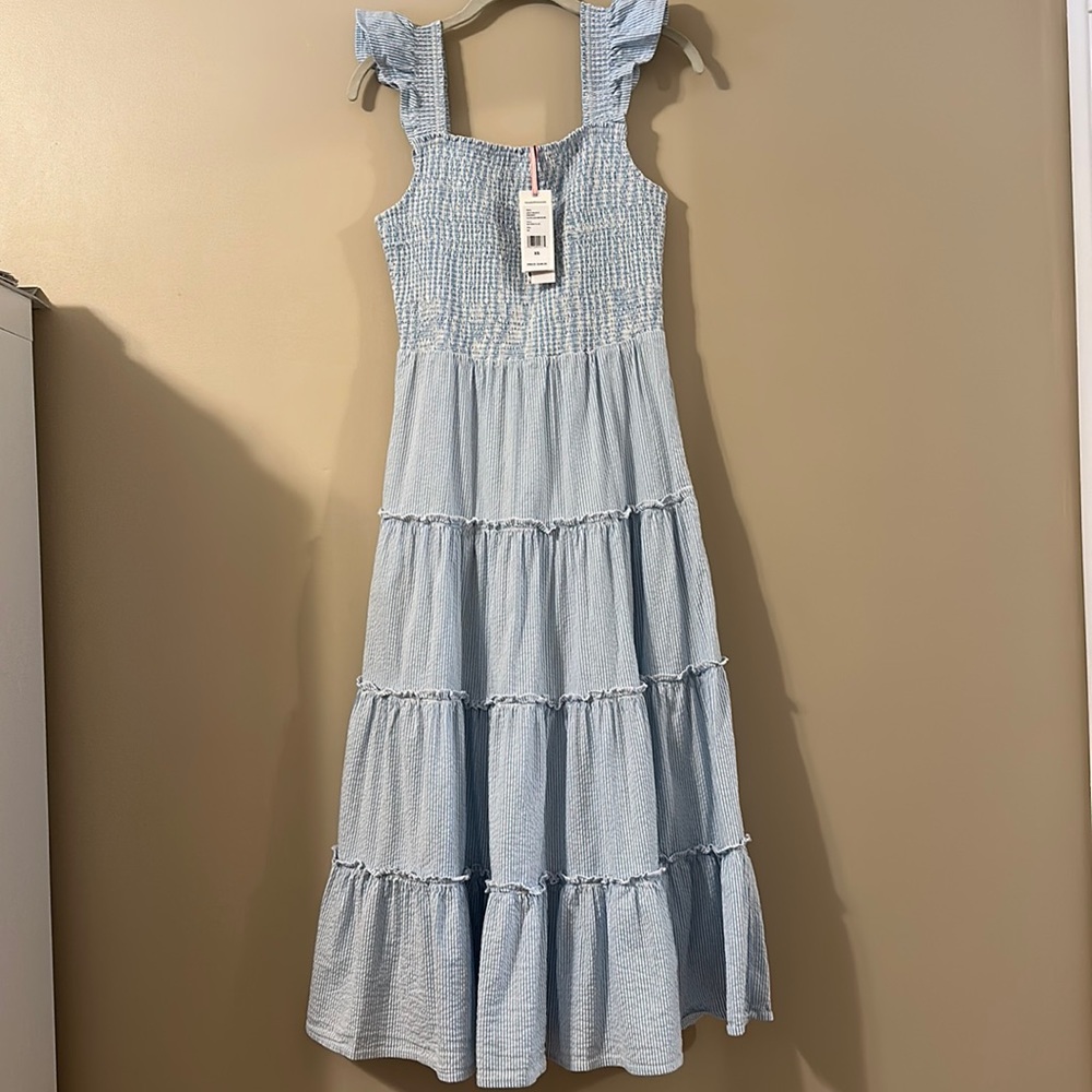 Vineyard Vines Kentucky Derby Flutter Sleeve Smocked Seersucker Dress, Size XS